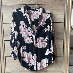 Candie's Black and Pink Floral Button Down Shirt